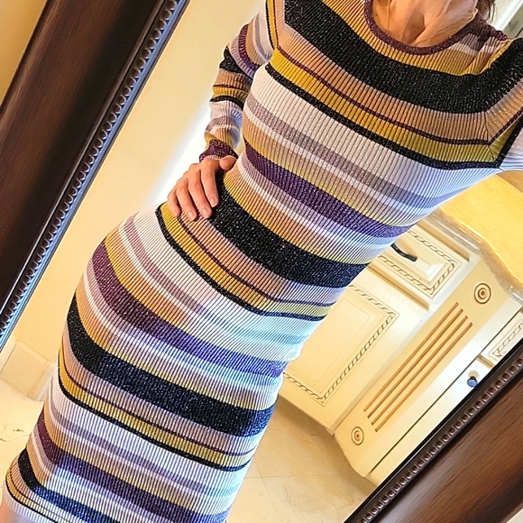 Chaser Veda Striped Multicolor Long Sleeve Sweater Dress w/ Sparkle, S - Picture 14 of 16